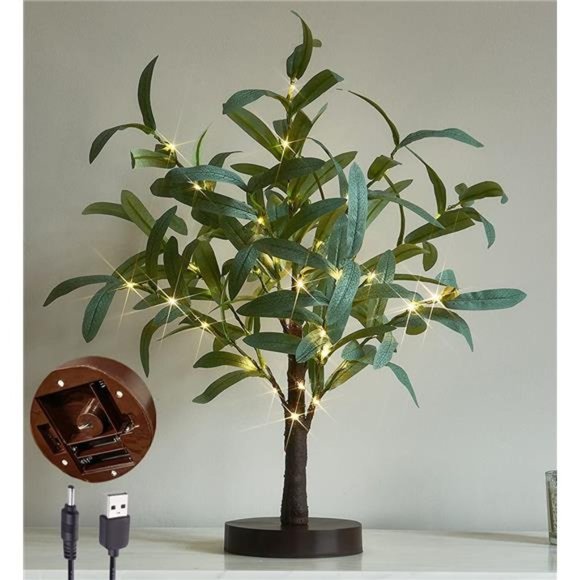 Lighted Olive Tree 18IN 50 LED Lights with Timer Battery Operated or USB Plug in - Picture 1 of 5